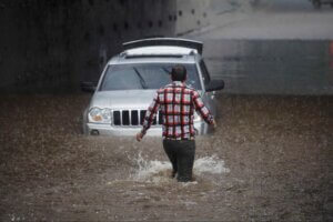 Vehicle stuck in a wash during monsoon season